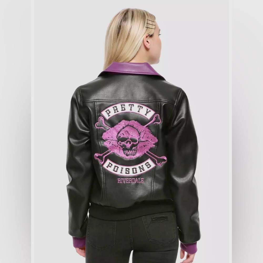 Hot Topic NWOT Riverdale Pretty Poisons black/purple faux leather jacket sz S